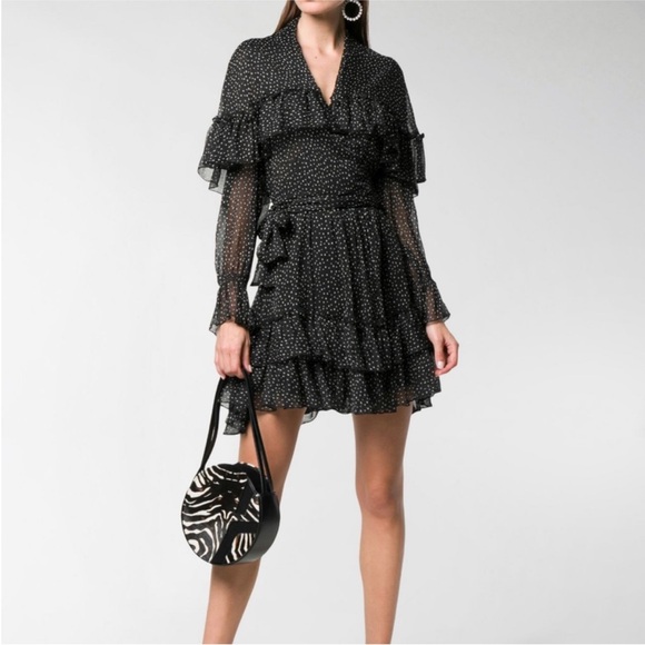 Diane von Furstenberg Martina Tiered Polka Dot Silk A-Line Wrap Dress